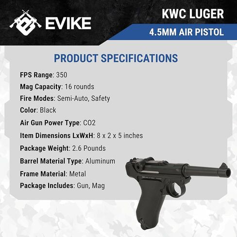 Evike Airguns - مسدس هوائي KWC P08 Luger يعمل بثاني أكسيد الكربون مقاس 4.5 ملم in Kuwait