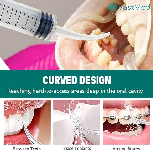 50 Pcs Pitone Irrigation Syringe with Curved Tip 12cc/ml by Vastmed | Disposable Dental Wisdom Teeth Syringes with Measure Scale for Tooth Care Oral Tonsil Stone in Saudi Arabia