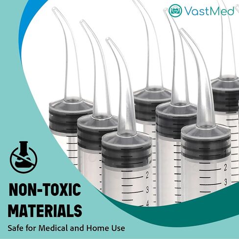 50 Pcs Pitone Irrigation Syringe with Curved Tip 12cc/ml by Vastmed | Disposable Dental Wisdom Teeth Syringes with Measure Scale for Tooth Care Oral Tonsil Stone in Saudi Arabia