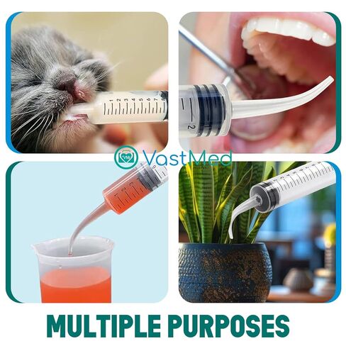50 Pcs Pitone Irrigation Syringe with Curved Tip 12cc/ml by Vastmed | Disposable Dental Wisdom Teeth Syringes with Measure Scale for Tooth Care Oral Tonsil Stone in Saudi Arabia
