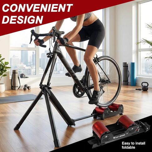 Indoor/Outdoor Use Bikes Trainer Indoor Foldable Bike Resistance Trainer Resistance Adjustable Portable Magnetic Bicycle Roller Folding Compatible with 16-29 Inch Bikes Indoor Cycling in Kuwait