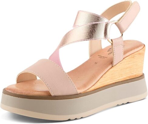 SPRING STEP SPRING NATALY NATALY ITIALIAN WEDGE SANDAL مع الخطاف والحلقة الإغلاق - حزام امتداد معدني وكعب خشب فو ، in Saudi Arabia