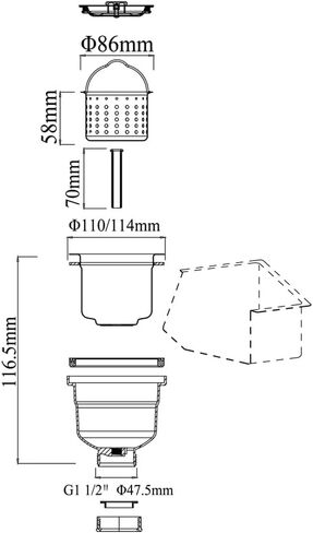UYNAIT حوض المطبخ البلاستيك الصلب طبقة مزدوجة استنزاف تصفية الملحقات للخضروات حوض غسيل الصحون سلة استنزاف XK170(114 مللي متر) in Kuwait
