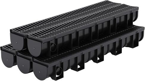 3-Pack 39" Trench Drain System, HDPE Channel Drain with Plastic Grate, 5.9"x5.1" Garage Driveway Drainage Kit with 3 End Caps for Garden, Driveway, Patio in Saudi Arabia