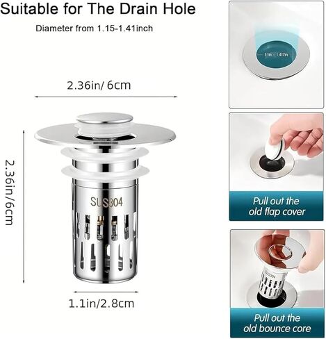 سدادة تصريف من الفولاذ المقاوم للصدأ مع ماسك للشعر، فلتر تصريف للحمام منبثق مع سلة قابلة للإزالة، مصفاة تصريف أرضية مضادة للانسداد، سدادة تصريف بالوعة للتحكم في الرائحة لحوض الحمام in Kuwait
