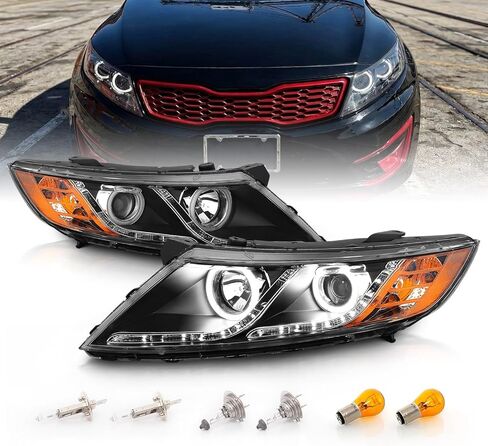 Amerilite لعام 2011-2015 KIA Optima Halogen Model Xtreme LED Rings Projector Projector Black Presidents Set - Driver and Passenger Side in Saudi Arabia