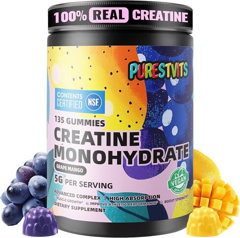 Creatine Monohydrate Gummies (5g) – Pre-Workout Energy & Muscle Growth Support for Men & Women | Blueberry Raspberry Electrolyte Gummies (135 Count) in Saudi Arabia