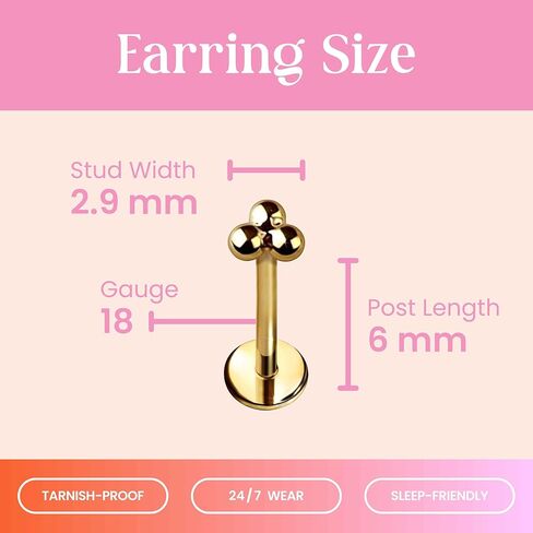 Tri-Ball Flat Back Stud-حرك التيتانيوم المفرد ، تصميم دبوس الدفع للأذنين الحساسة-(قرط واحد) in Kuwait