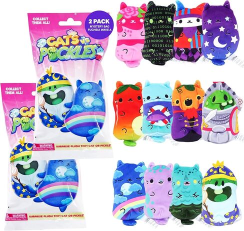 Cats vs Pickles 2pk Mystery Bags Fuchsia Wave Bean Filled Plushies - Stocking Stuffers - Blind Bags for Girls and for Boys - Sensory Friendly Surprise Bean Collectibles for Kids & Adults - 2-Pack in Kuwait