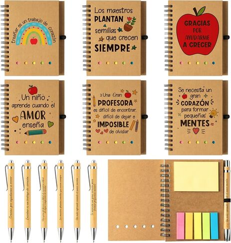ANGOLIO 12Pcs Teacher Appreciation Gift Bulk Thank You Gifts Inspirational Spiral Notebook with Sticky Notepad Motivational Bamboo Pens for Teacher's Day Appreciation Supplies School Office Supplies in Kuwait