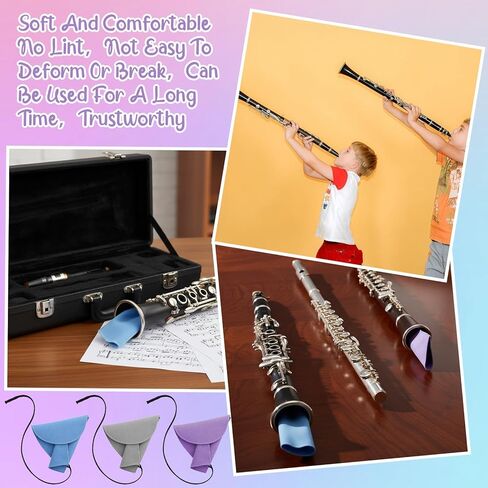 12PCS Clarinet Cleaning Cloth, Inside Tube Clarinets Cleaning Kit, Clarinet Clean Swab with Weighted String, Suitable for Clarinets, Piccolos, Flutes, Saxophones (Blue, Purple, Grey) in Kuwait