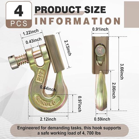 4 Pcs 5/16" Pin Lock Clevis Grab Hook with Latch Slip Hook G70 Steel Forged Safety Latch 4, 700lbs Capacity for Towing Trailer Winch Logging Transport Truck in Kuwait