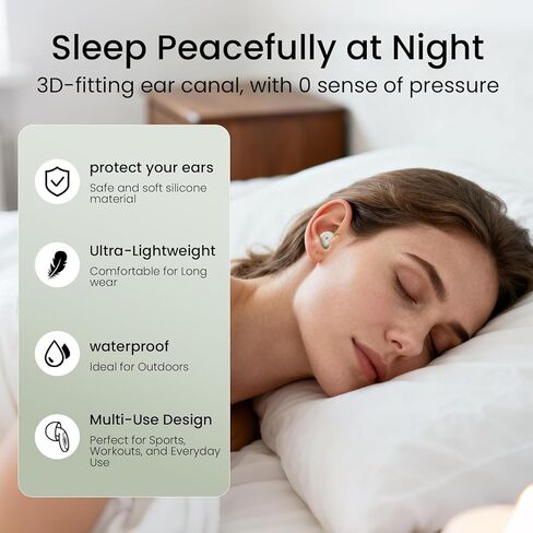 Ear Plugs, Soft Ear Plugs for Sleeping - 30dB Noise Cancelling Reusable Silicone Earplugs, Ultra Comfortable Fit for Studying, Concerts, Travel, 8 Ear Tips-Bean Green in Kuwait