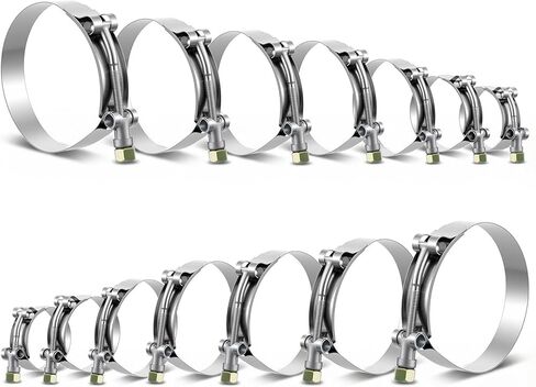 14PCS T-Bolt Hose Clamps 7 Sizes Stainless Steel Turbo Intake Intercooler Clamp, Working Range 28mm-116mm for 0.75" -4'' Hose ID, Radiator Hose Clamp for Automotive in Kuwait