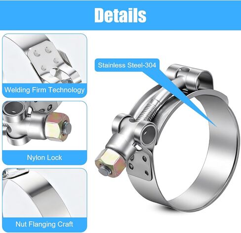 14PCS T-Bolt Hose Clamps 7 Sizes Stainless Steel Turbo Intake Intercooler Clamp, Working Range 28mm-116mm for 0.75" -4'' Hose ID, Radiator Hose Clamp for Automotive in Kuwait