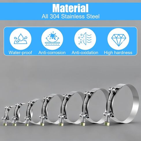 14PCS T-Bolt Hose Clamps 7 Sizes Stainless Steel Turbo Intake Intercooler Clamp, Working Range 28mm-116mm for 0.75" -4'' Hose ID, Radiator Hose Clamp for Automotive in Kuwait