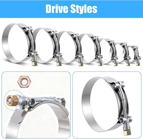 14PCS T-Bolt Hose Clamps 7 Sizes Stainless Steel Turbo Intake Intercooler Clamp, Working Range 28mm-116mm for 0.75" -4'' Hose ID, Radiator Hose Clamp for Automotive in Kuwait
