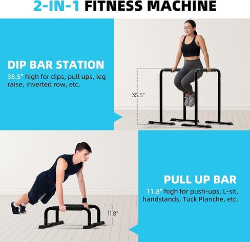 Outdoor Basic 2-in-1 Adjustable Dip Bar Station - Heavy Duty Parallel Bars with Connecting Parts, Extra Tall & Thickened Steel Design for Home Gym, Calisthenics & Strength Training (Dip Bar Pro) in Kuwait