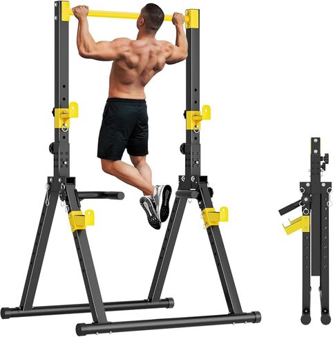 SogesHome Power Tower Dip Station Pull Up Bar for Home Gym, Adjustable & Foldable Multifunction Fitness Workout Station with Triangular Stability Design for Strength Training in Kuwait
