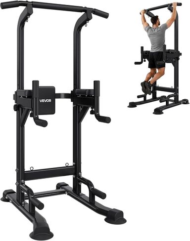 VEVOR Pull Up Bar, 330 LBS Power Tower Dip Station, Workout Dip Station with H-Shaped Stable Base & Back Pad, Adjustable 12 Level Height Free Standing Chin Up Bar for Back, 4-Level Adjustable Back Pad in Saudi Arabia