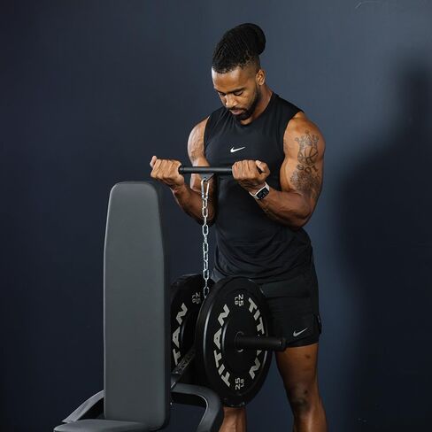 Titan Fitness Seated Dip Machine, Plate Loaded Dip Machine Rated 200 LB, Seated Triceps Dip Machine, Adjustable Padded Seat Backrest, Doubles as Bicep Curl Station in Kuwait