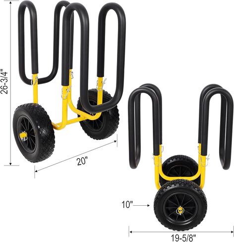عربة كاياك بوزن 150 رطلاً لـ 2 SUPs وألواح ركوب الأمواج مقاس 10 بوصات إطارات مسطحة خالية من الشاطئ دوللي قابلة للطي كاياك دوللي مع حامل كاياك خفيف الوزن للتجميع السريع للعشب الرملي والحصى باللون الأصفر in Kuwait