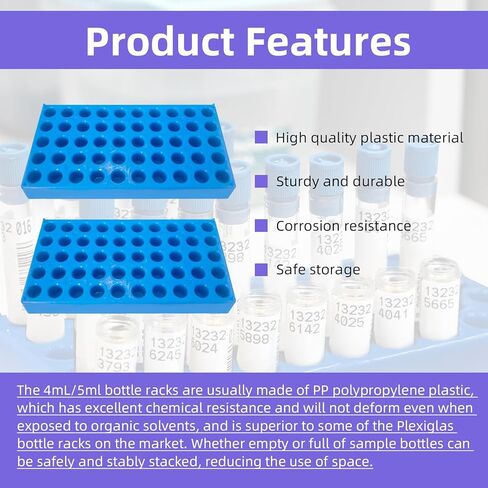 4 عبوات من حامل القوارير لزجاجات عينات HPLC سعة 4 مل/5 مل وقوارير تحليل كروماتوغرافي 1.5/2 مل - مجموعة قيمة مع ملصقات مرقمة، مادة متينة، منظم مختبر للعلماء وفنيي المختبر in Kuwait