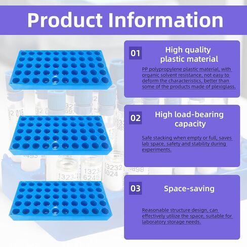4 عبوات من حامل القوارير لزجاجات عينات HPLC سعة 4 مل/5 مل وقوارير تحليل كروماتوغرافي 1.5/2 مل - مجموعة قيمة مع ملصقات مرقمة، مادة متينة، منظم مختبر للعلماء وفنيي المختبر in Kuwait