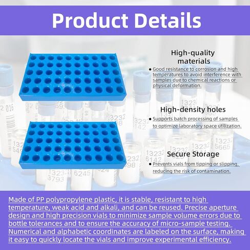 4 عبوات من حامل القوارير لزجاجات عينات HPLC سعة 4 مل/5 مل وقوارير تحليل كروماتوغرافي 1.5/2 مل - مجموعة قيمة مع ملصقات مرقمة، مادة متينة، منظم مختبر للعلماء وفنيي المختبر in Kuwait