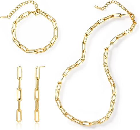 سوار قلادة من Kesaplan Gold Stail Sercled وأقراط للنساء مجموعة مجوهرات فضية مكتنزة ، و 14 كيلو لاتينات مطلية بالذهب وربط سلسلة من المجوهرات الورقية للنساء للنساء الهدايا in Saudi Arabia