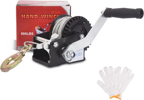 800lbs Heavy Duty Boat Trailer Winch with Gloves, Hand Crank Winch with 33ft Cable Manual Winch, 2-Way Ratchet & 4:1 Gear Trailer Winch, Manual Operated Winch for Trailers ATV UTV Boat Marine ﻿ in Kuwait