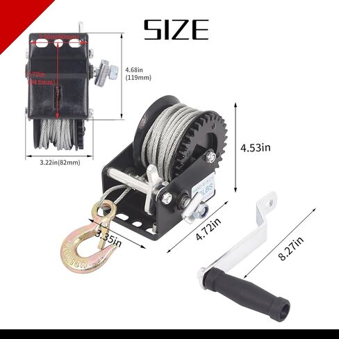 800lbs Heavy Duty Boat Trailer Winch with Gloves, Hand Crank Winch with 33ft Cable Manual Winch, 2-Way Ratchet & 4:1 Gear Trailer Winch, Manual Operated Winch for Trailers ATV UTV Boat Marine ﻿ in Kuwait