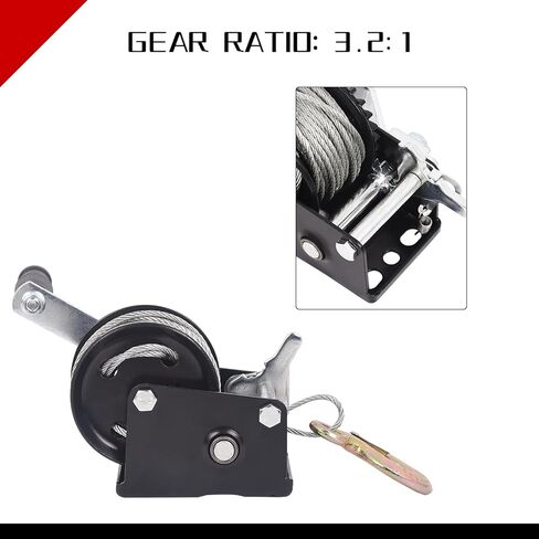 800lbs Heavy Duty Boat Trailer Winch with Gloves, Hand Crank Winch with 33ft Cable Manual Winch, 2-Way Ratchet & 4:1 Gear Trailer Winch, Manual Operated Winch for Trailers ATV UTV Boat Marine ﻿ in Kuwait