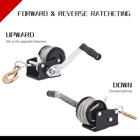 800lbs Heavy Duty Boat Trailer Winch with Gloves, Hand Crank Winch with 33ft Cable Manual Winch, 2-Way Ratchet & 4:1 Gear Trailer Winch, Manual Operated Winch for Trailers ATV UTV Boat Marine ﻿ in Kuwait