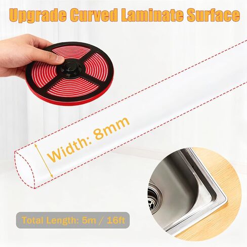 شريط السد مطور مقاوم للماء ذاتي اللصق أبيض 0.3 بوصة × 10 قدم، شريط مانع للتسرب شريط زخرفي للحمام والمرحاض وحوض الاستحمام وحوض الاستحمام in Kuwait