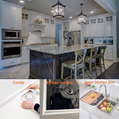 شريط السد الأبيض للحمام والمطبخ، شريط لاصق ذاتي أبيض للحمام، محيط الحوض، عصا وعاء المرحاض، سطح المطبخ (1.5 بوصة × 10.5 قدم، غلاف نفطة PVC) in Kuwait