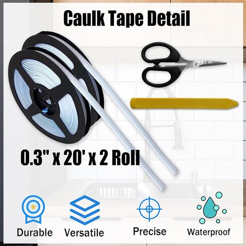 Caulk Tape 0.3" x 40' - White Waterproof Caulking Strip Peel and Stick Tape Roll for Shower Bathtub Bathroom Toilet in Kuwait