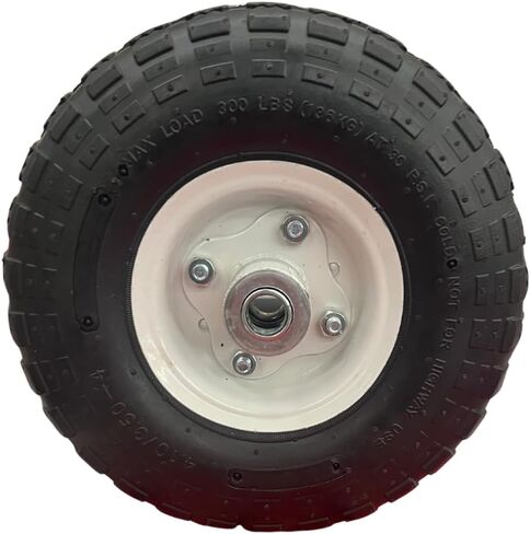 10 in. Pneumatic Tire with White Hub, Heavy Duty Steel hub with Enamel Finish, Quality Rubber casing with Inner Tube, Knobby Pattern Tread, Ball Bearing hub fits 5/8 in. axle in Saudi Arabia
