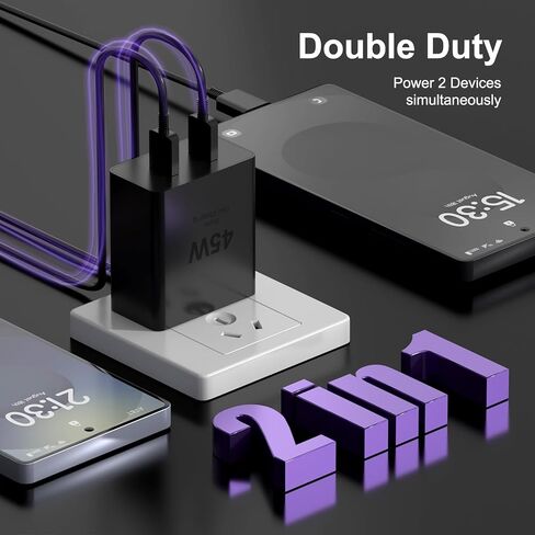 45W Samsung Super Fast Charger ، 45W USB-C Wall Charging PD GAN PPP PPS for Samsung Galaxy S25 S24 Ultra/S24/S24+/S23 Ultra/S23/S23+/S22 Ultra/S22+/S22 ، علامة التبويب 2Pack 6.6ft) in Kuwait
