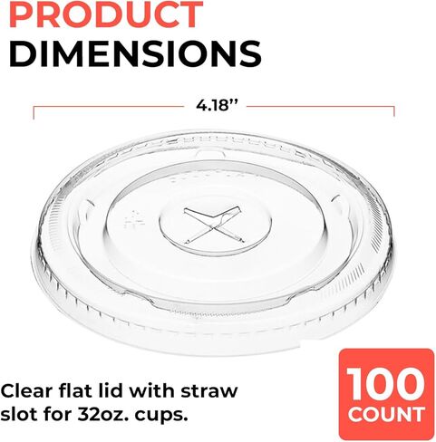 Clear Plastic Cup Lids, (Large) Fits 32 Ounce Cups – 100 Count – Leak-Proof & Durable | Perfect for Large Beverages, Iced Coffee, Smoothies & More (cups not included) in Kuwait