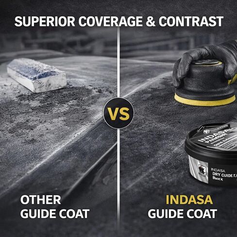 معطف Indasa Dry Guide أسود 100 جرام مع أداة توزيع - معطف دليل مسحوق للكشف عن عيوب السطح على الحشو والبرايمر - بدون قناع، بدون رذاذ زائد، استخدام احترافي للجسم التلقائي in Kuwait
