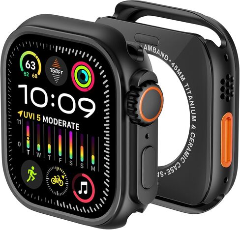 amBand Slim PC Case Screen Protector Cover for Apple Watch Ultra 2/Ultra 49mm Men Women, Protective Hard Bumper Thin Frame + 9H Tempered Glass Film, [Stylish] [Lightweight] [Waterproof], Black/Clear in Kuwait