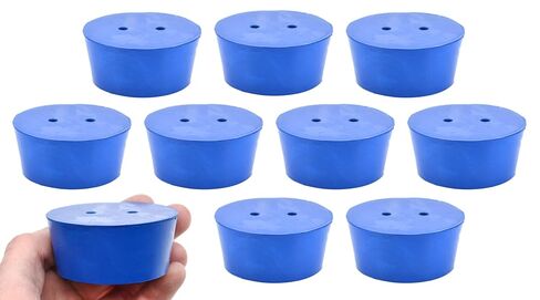 EISCO 10PK Neoprene Stoppers, 2 Holes - ASTM Size #11-48mm Bottom, 56mm Top, 25mm Length Suitable for use with Petroleum, Oils & Most Inorganic Acids and Bases- Eisco Labs in Kuwait