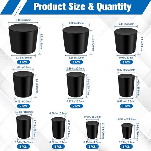 27Pack Solid Rubber Stopper, Coldairsoap Black Lab Plug, 10 Assorted Sizes 000# - 7# Sizes Assortment, for Hole Plugs, Spraying, Coating, Painting Protection in Kuwait