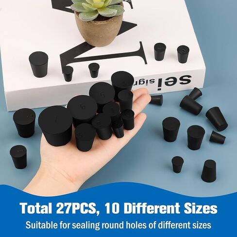 27Pack Solid Rubber Stopper, Coldairsoap Black Lab Plug, 10 Assorted Sizes 000# - 7# Sizes Assortment, for Hole Plugs, Spraying, Coating, Painting Protection in Kuwait