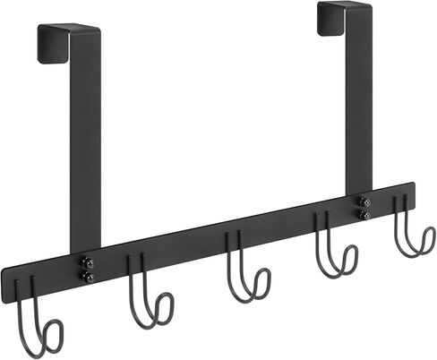 Over The Door Hooks, No Drill Door Towels Hanger, Metal Hanging Towel Holder with 5 Coat Hooks for Bathroom, Bedroom, Kitchen (Matte Black) in Saudi Arabia