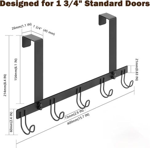 Over The Door Hooks, No Drill Door Towels Hanger, Metal Hanging Towel Holder with 5 Coat Hooks for Bathroom, Bedroom, Kitchen (Matte Black) in Saudi Arabia