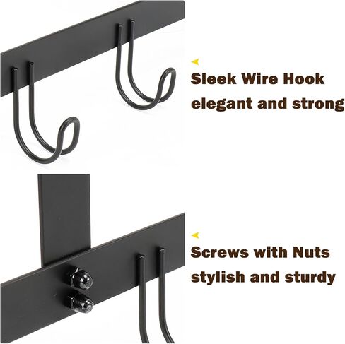 Over The Door Hooks, No Drill Door Towels Hanger, Metal Hanging Towel Holder with 5 Coat Hooks for Bathroom, Bedroom, Kitchen (Matte Black) in Saudi Arabia