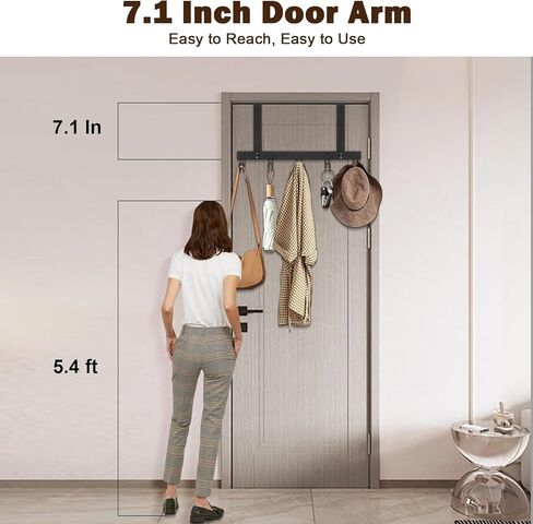 Over The Door Hooks, No Drill Door Towels Hanger, Metal Hanging Towel Holder with 5 Coat Hooks for Bathroom, Bedroom, Kitchen (Matte Black) in Saudi Arabia
