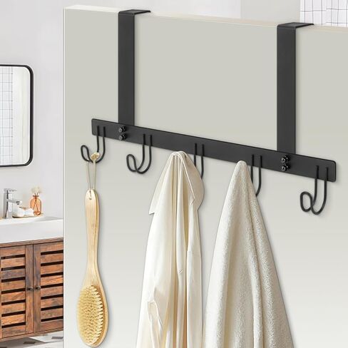 Over The Door Hooks, No Drill Door Towels Hanger, Metal Hanging Towel Holder with 5 Coat Hooks for Bathroom, Bedroom, Kitchen (Matte Black) in Saudi Arabia